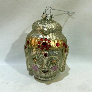 Jeweled Blown Glass Buddha Head Christmas Holiday Ornament